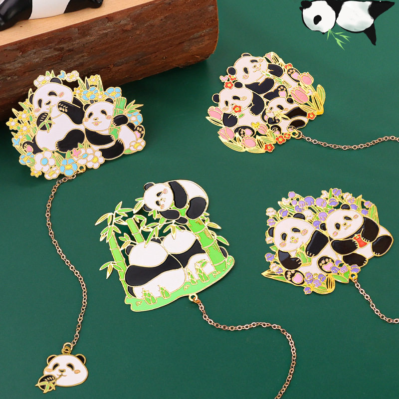 中国风复古大熊猫金属黄铜书签尺子高档精致学生奖品创意小礼物