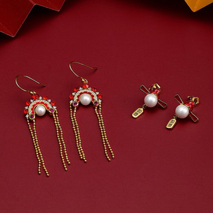 中国风脸谱刀马旦饰品925银珍珠耳环项链经典百塔韩国气质送女友