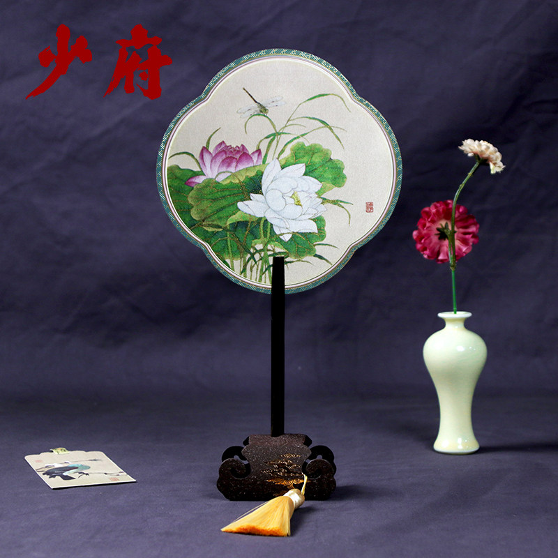 실크 궁전 부채 자단 술 둥근 부채 외국인을 위한 중국 특유의 선물 베이징 기념품