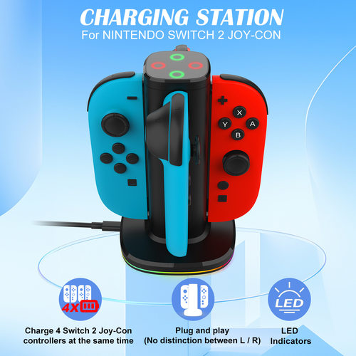Switch2 4合1圆形快充底座 Switch 2无线手柄四充Switch2充电底座