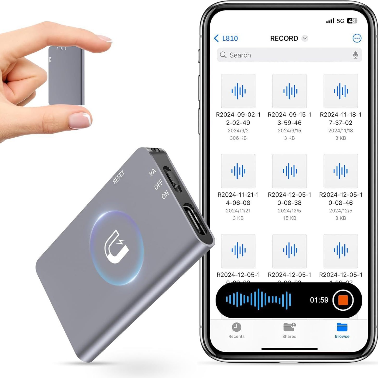 新款磁吸录音笔高清降噪语音转写超长待机商务会议录音机