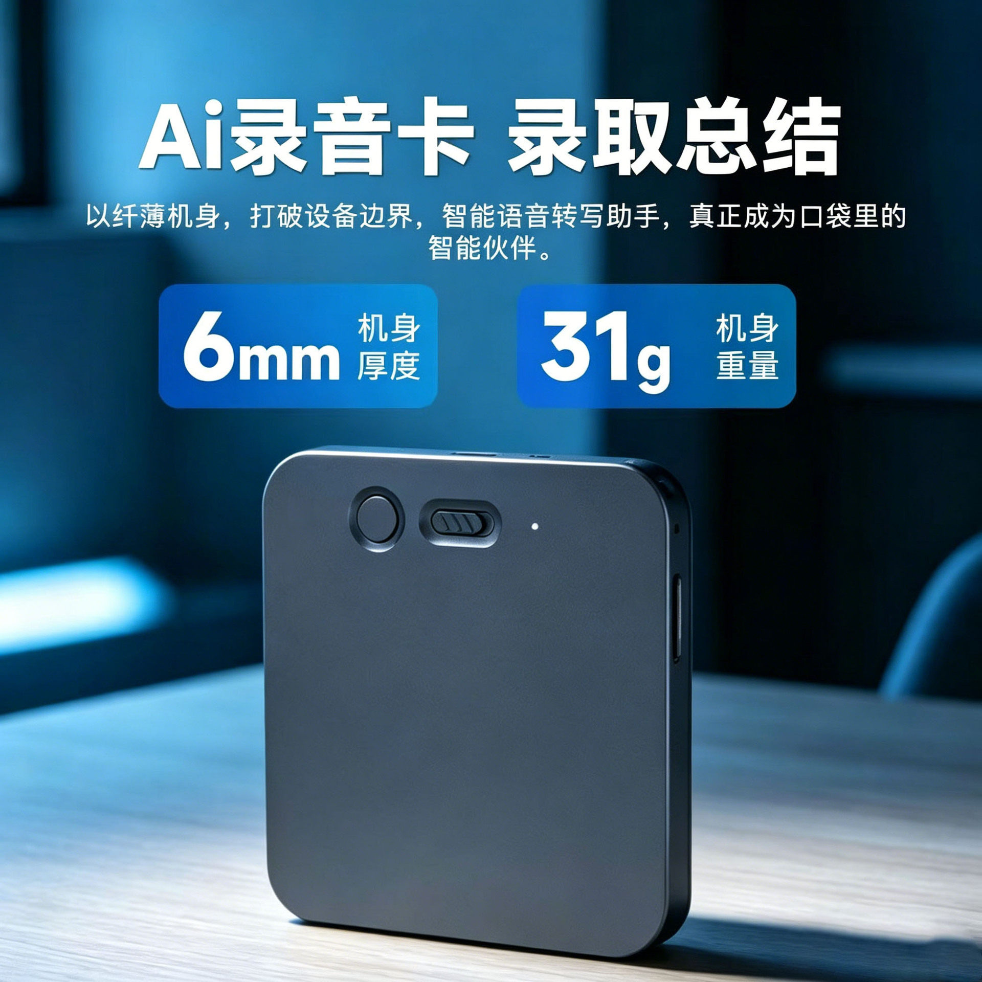 新款方块AI录音卡智能提炼便携式翻译器智能设备翻译