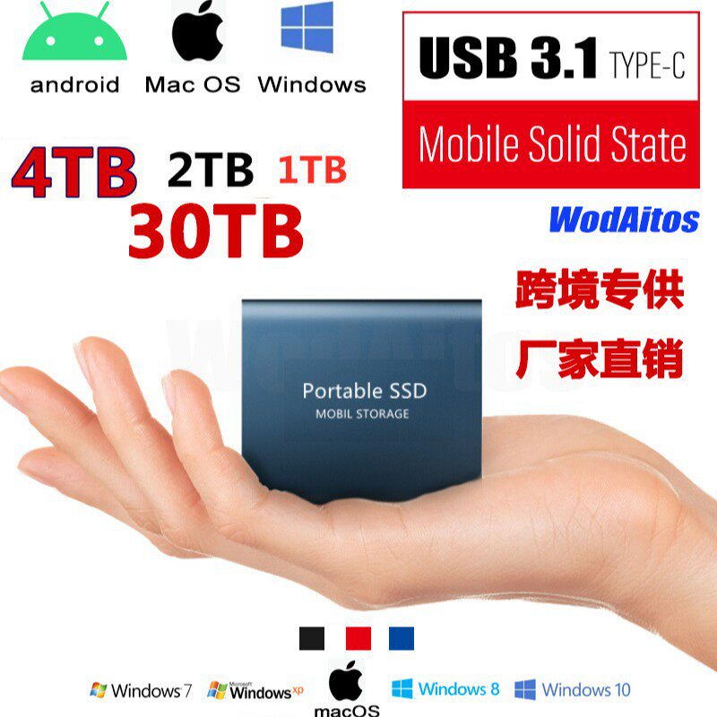 新款迷你移动固态硬盘SSD16TB8TB4TB1TB高速便携式硬盘