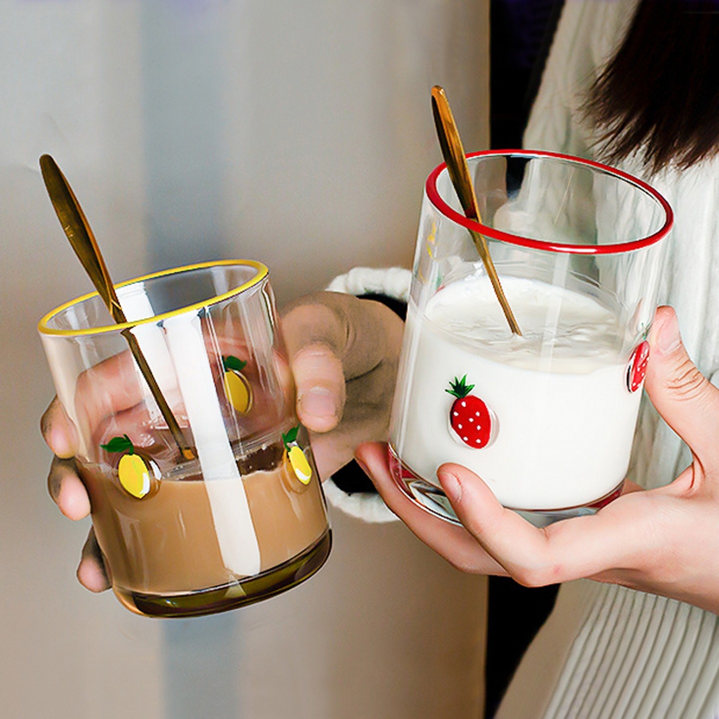 出口美国Anthropologie小清新自然水果玻璃杯奶茶冷饮果汁杯水杯