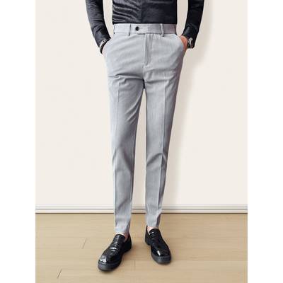 高端商务休闲西裤男士秋冬季新款韩版修身免烫纯色正装长裤子男款
