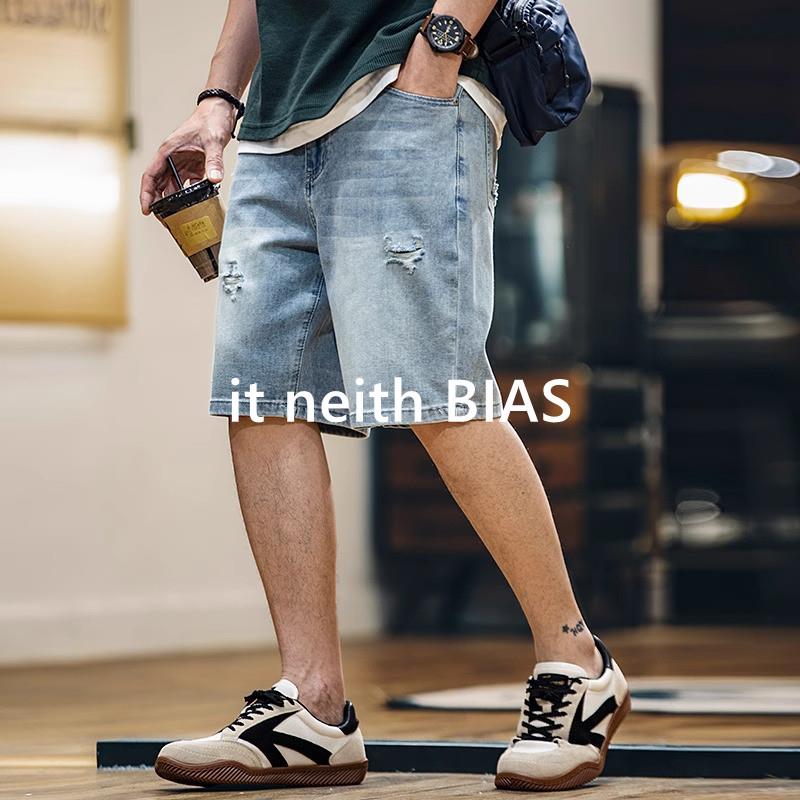 it neith BIAS浅蓝色破洞牛仔短裤男款2026夏季新款莱赛尔五分裤