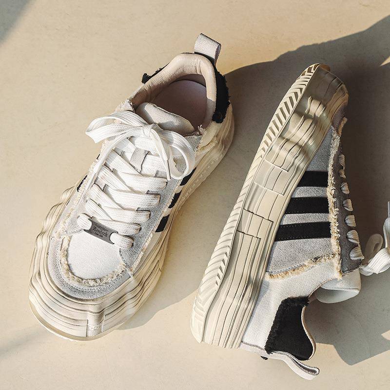 Trendsetters！檀健次同款丨覆古做旧解构板鞋厚底运动休闲溶解鞋