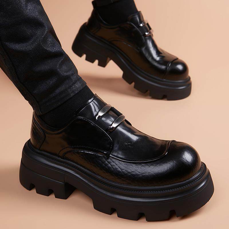 休闲大头鞋时尚德比鞋真皮秋冬新款男士透气厚底商务套脚通勤皮鞋