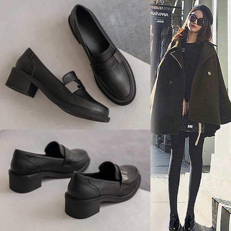 香港真皮小皮鞋女2025春季新款百搭英伦风高跟鞋正装职业工作