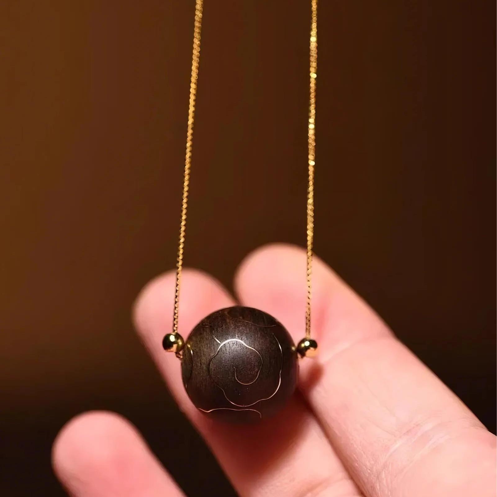 保真沉香沉水级老料白奇楠镶金祥云纹锁骨项链转运珠佛珠饰品手串