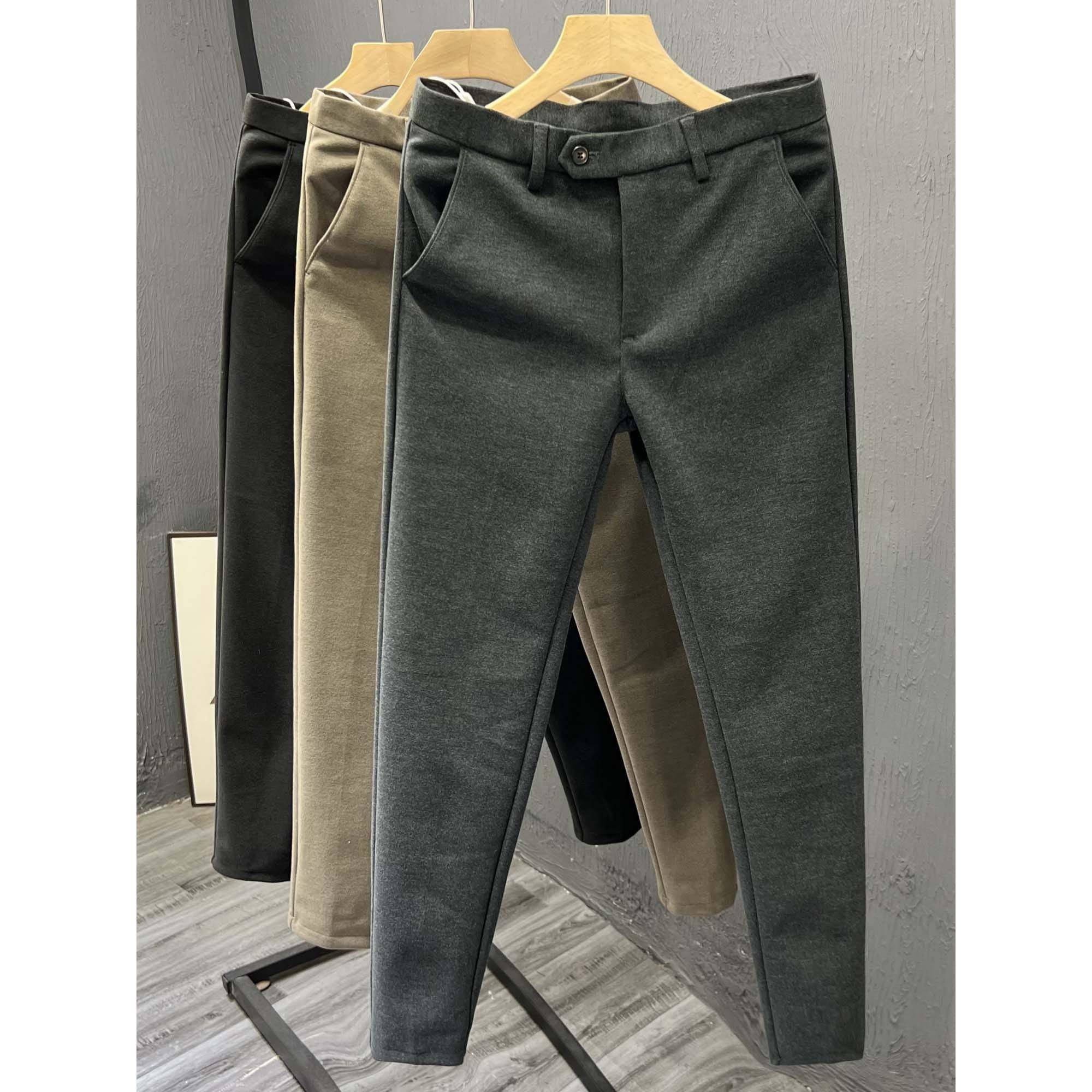 香港潮牌毛呢男士休闲裤秋冬季潮流韩版修身小脚西裤时尚加厚长裤