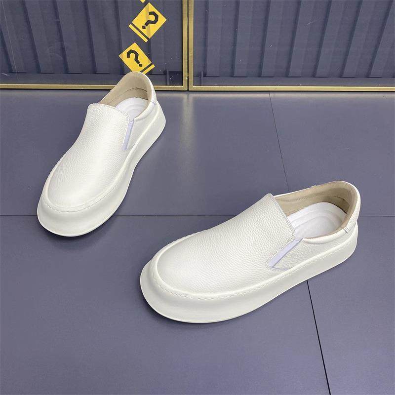 【极速发货】真皮小白鞋男内增高透气厚底百搭休闲一脚蹬懒人鞋男