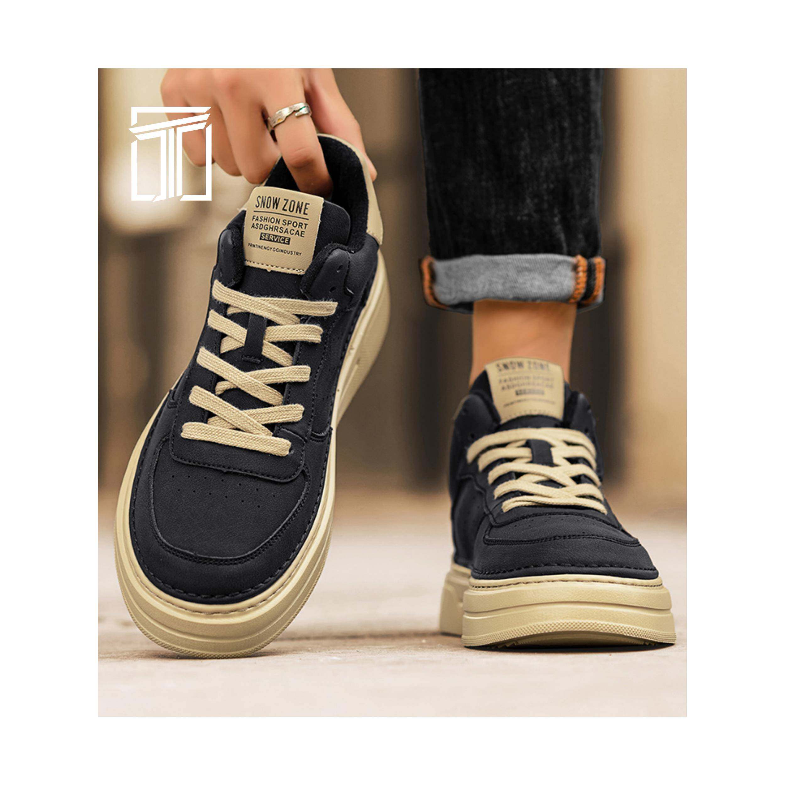 香港ITUN7G冬季新款男鞋中帮厚底增高板鞋皮面加绒时尚运动休闲鞋