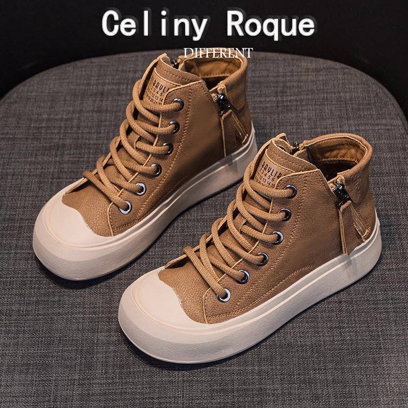 早秋复古真皮短靴女2025秋冬新款加绒百搭休闲大码情侣高帮单鞋女