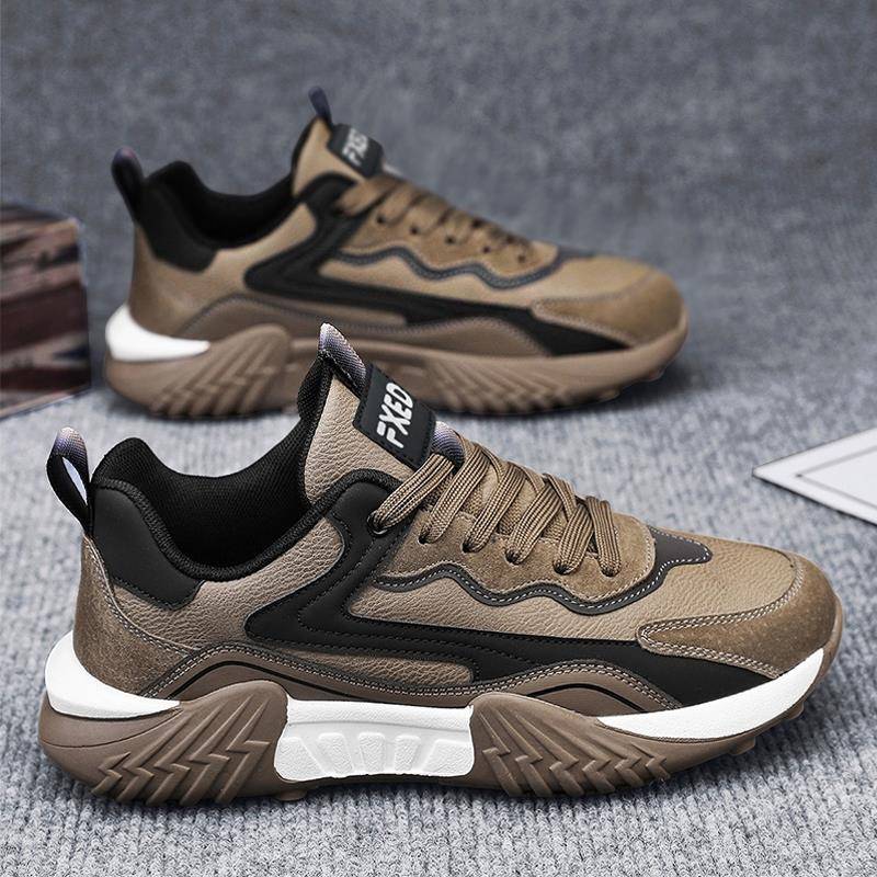 潮牌秋季百搭2025新款男鞋皮面防水运动防滑休闲鞋男士耐磨劳保鞋