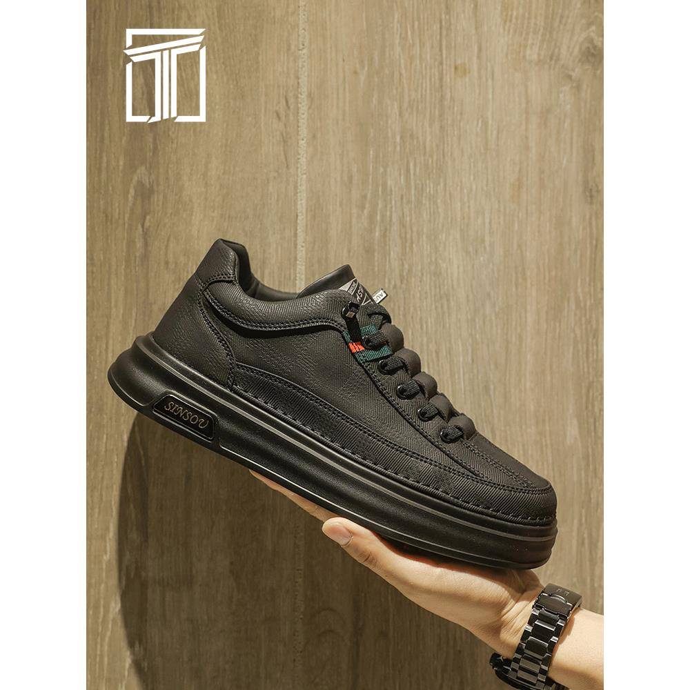 香港ITUN7G冬季新款男鞋皮面拼接潮流板鞋懒人软底舒适运动休闲鞋