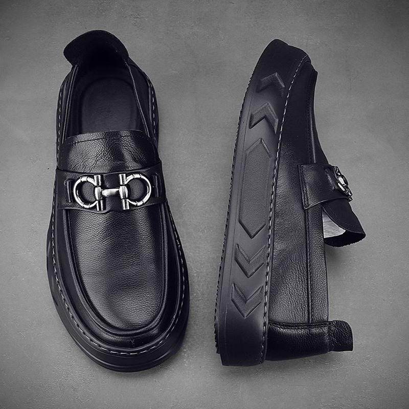 懒人一脚蹬乐福豆豆鞋男春秋季真皮英伦商务厚底软底男士休闲 皮