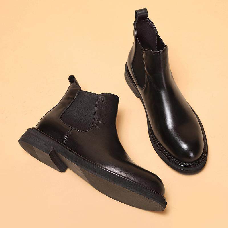 英伦风复古真皮短靴冬季新款切尔西靴加绒保暖高帮皮鞋厚底马丁靴