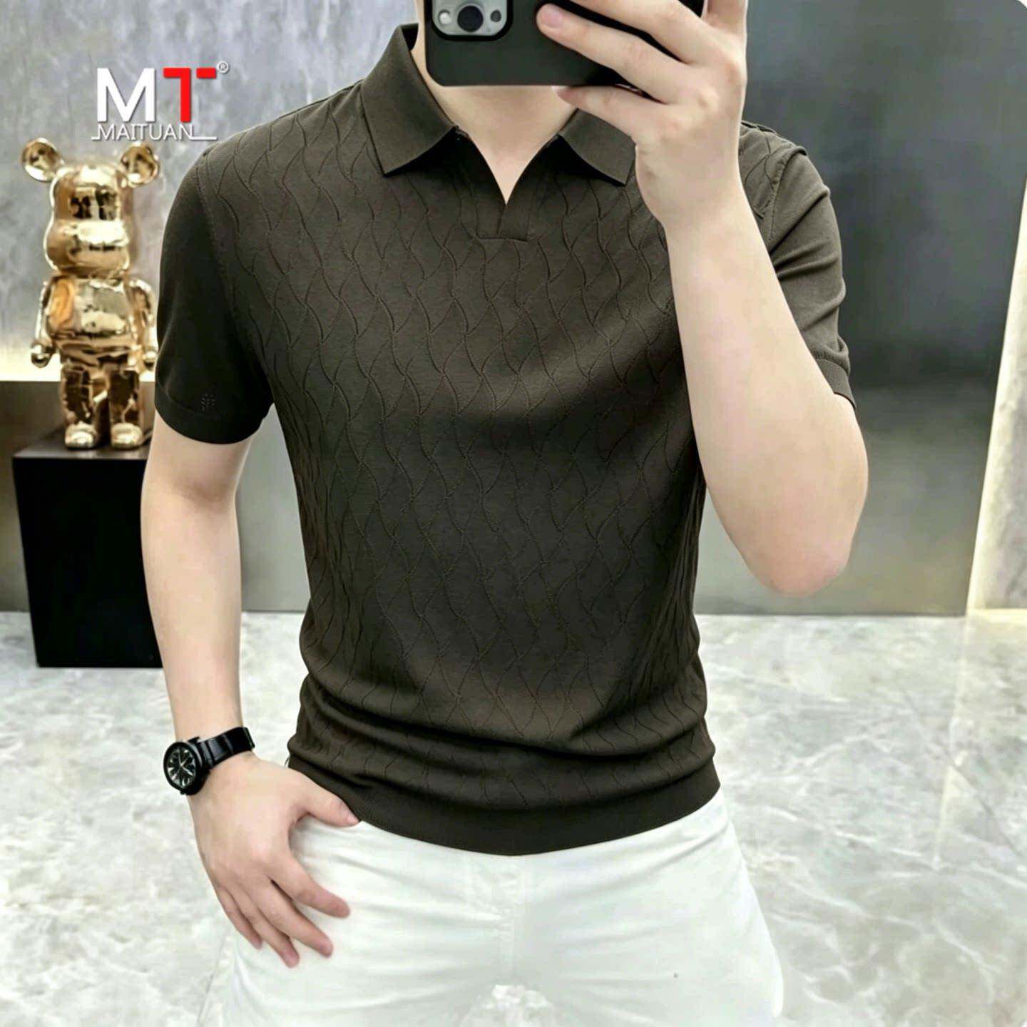 老钱风冰丝短袖POLO衫男士t恤夏季2026新款针织翻遍半袖上衣男款