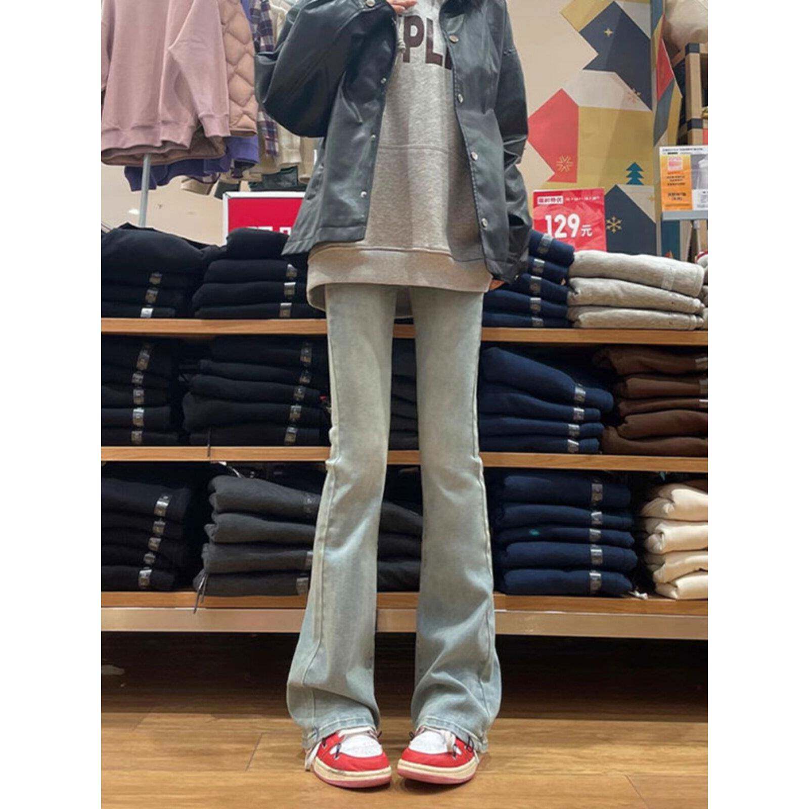 浅色微喇牛仔裤女春秋2025新款高腰弹力显瘦小个子阔腿喇叭休闲裤