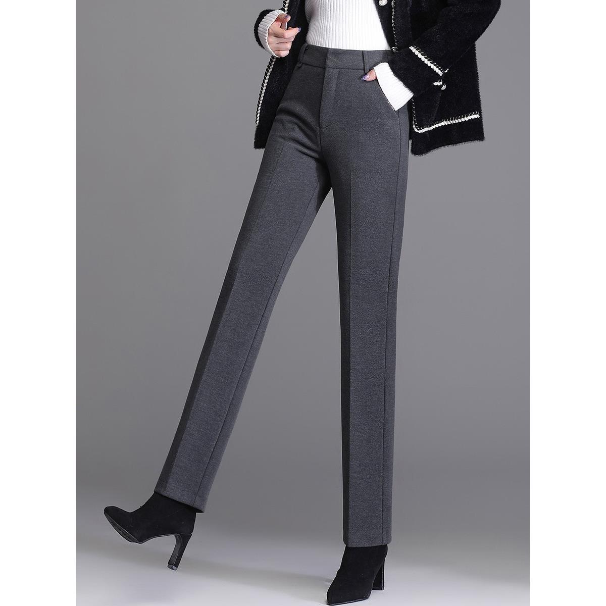 垂感灰色裤子女2025秋季新款妈妈毛呢直筒裤高腰烟管裤小脚裤长裤