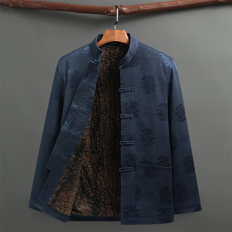 冬装爸爸过寿生日唐装男士棉衣爷爷衣服老年人中老年加绒棉袄外套