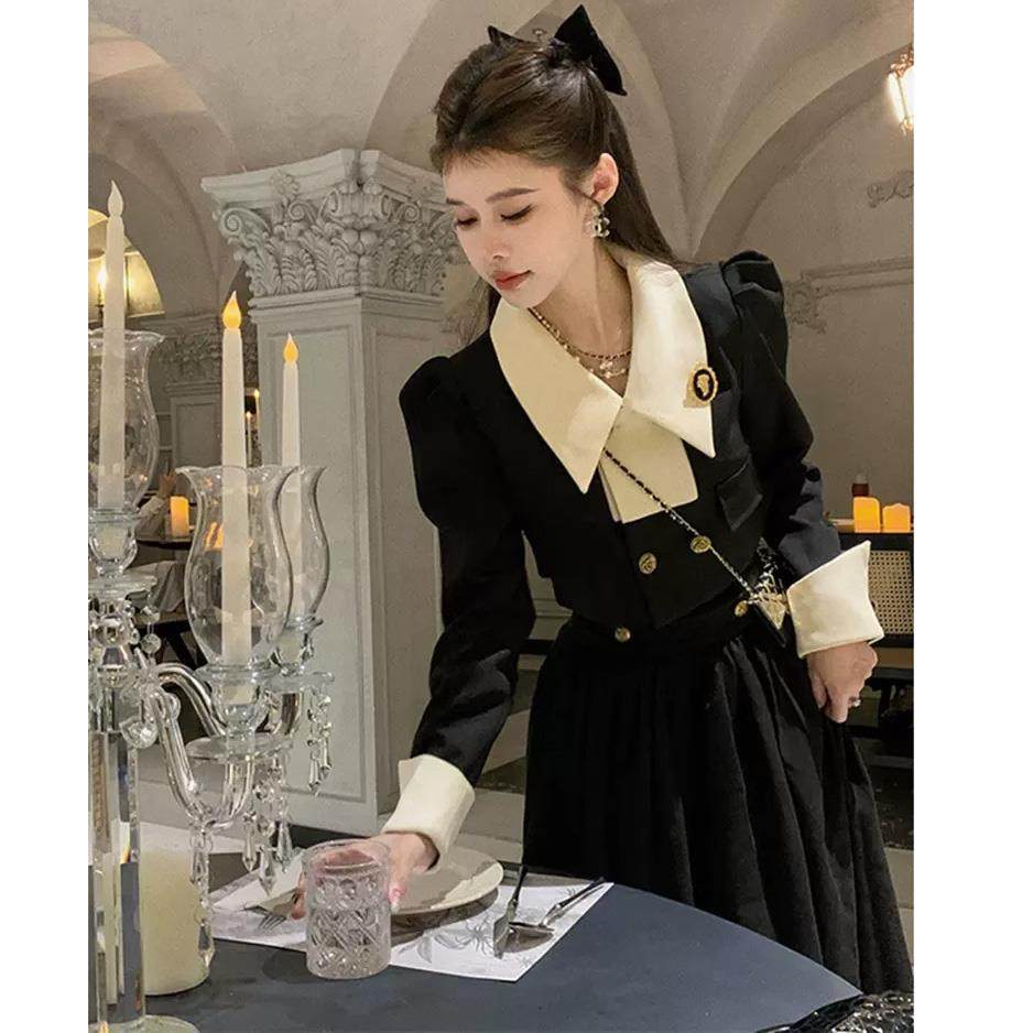 欧洲站秋冬新款气质端庄西装外套半身裙子富家千金绝美礼服两件套