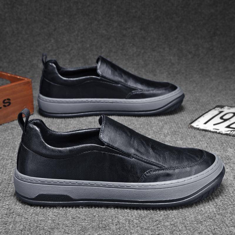男鞋秋季新款2024休闲运动潮流真皮透气一脚蹬轻便软底时尚乐福鞋