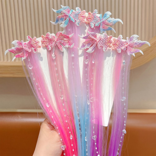 女童小金鱼花朵渐变假发辫发夹