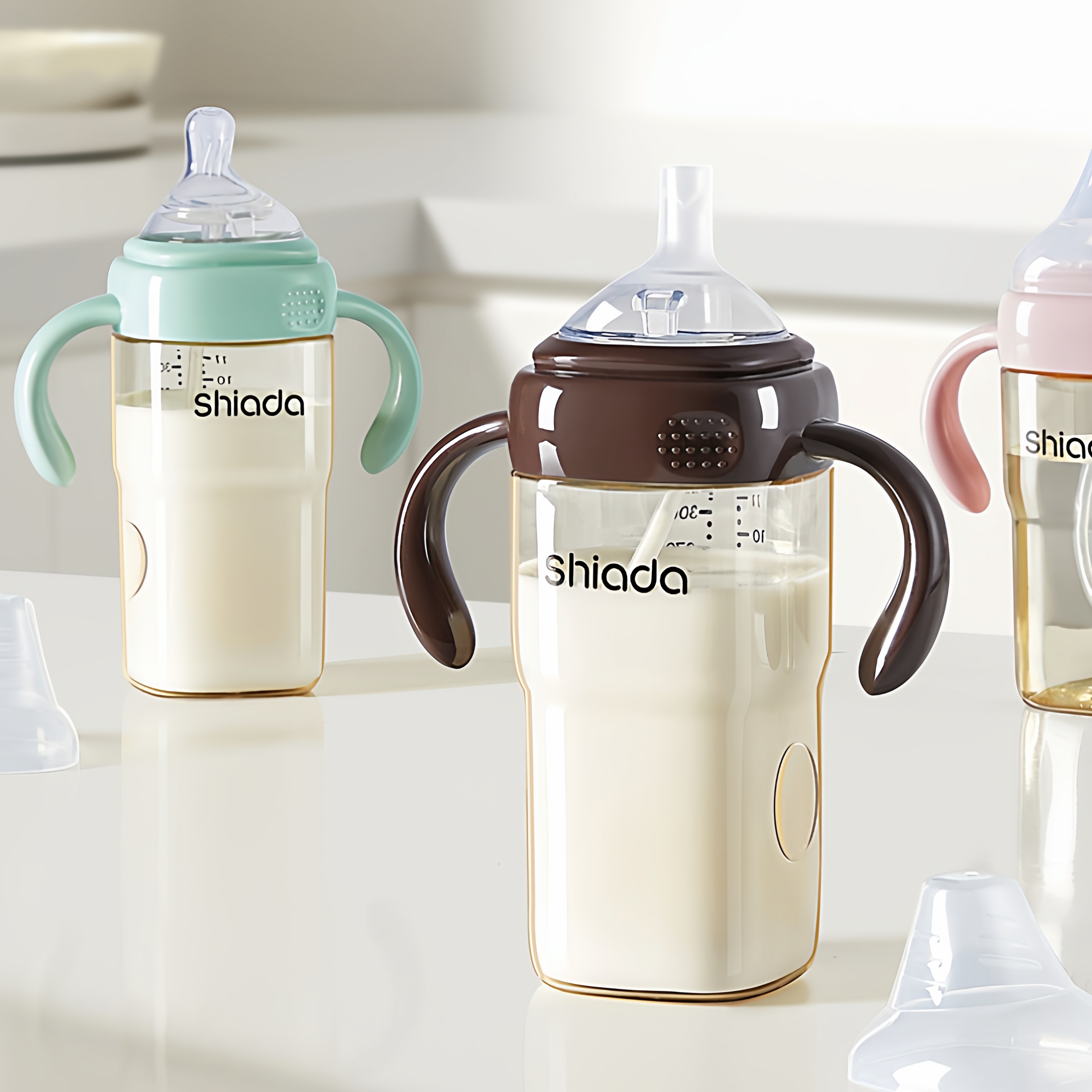 shiada方形奶瓶配件婴儿食品级硅胶奶嘴一口吸式鸭嘴吸管嘴直饮嘴