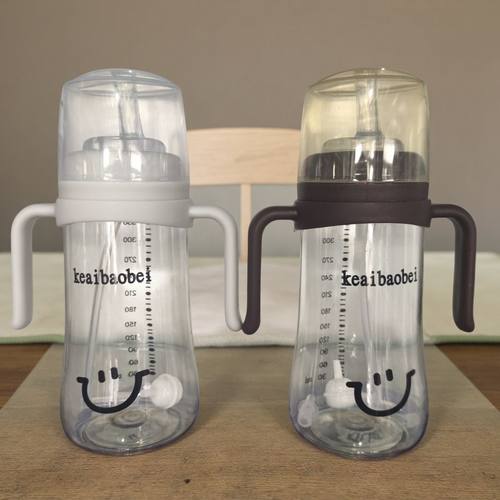 keaibaobei笑脸宽口径奶瓶通用婴儿一体吸式奶嘴鸭嘴吸管嘴直饮嘴