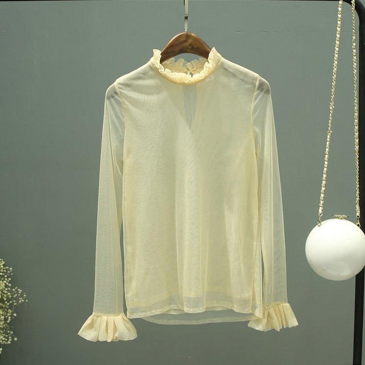 超仙高领荷叶花边木耳领长袖打底衫网纱上衣女内搭蕾丝衫喇叭袖立|ruв категории Женская одежда, кружева свитер/шифон рубашка - от Buy2taobao.com для оказания профессиональной услуги покупки агента Taobao