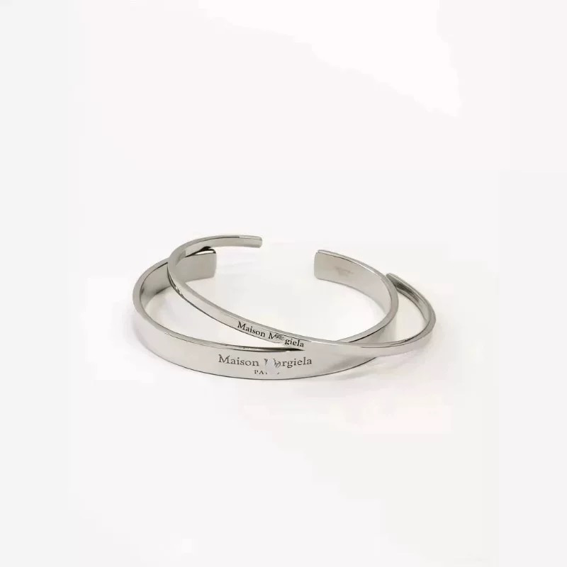 thumbnail for Code Jila Style Letter Logo Open Titanium Steel Embossed Bracelet Mmm Letter Couple ins Bracelet