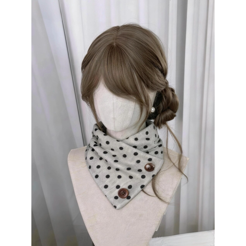 低饱和灰黑波点纽扣围脖韩系甜美秋冬季女古早百搭温柔感三角围巾