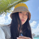 海边沙滩遮阳镂空草编帽女小清新渔夫帽 新款 三色拼接 2025夏季