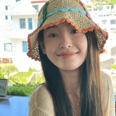 手工蜡笔多巴胺色彩立体编织草帽
