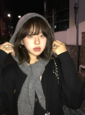 韩国东大门~围巾一体加厚保暖百搭针织帽女秋冬新款巴拉克拉法帽