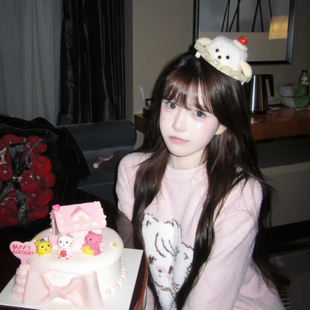 焦糖布丁狗~可点燃樱桃生日小礼帽女甜美少女心褶皱蕾丝花边发夹