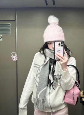 定制款狐狸毛球嫩粉色麻花毛线帽子女冬季保暖显脸小针织冷帽韩系