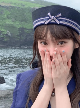 树莓黑巧克力蛋糕水手帽子JK女生可爱拍照韩系蝴蝶结翻檐帽子护士
