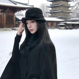 雪国情书~日系高品质蝴蝶结渔夫帽女秋冬季氛围感优雅卷边小礼帽