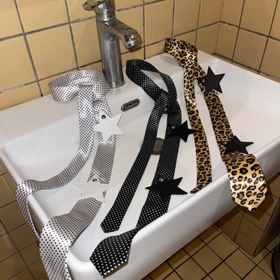 手作皮质星星款细领带豹纹亚文化小众长条围脖辣妹女丝巾波点领巾