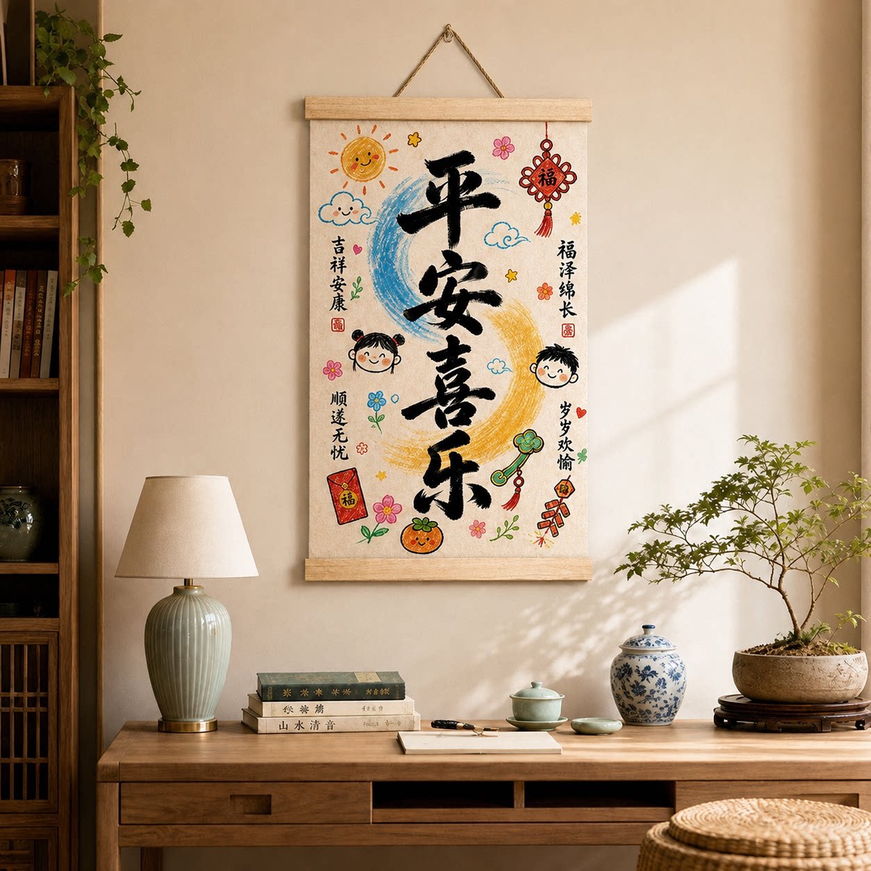 平安喜乐主题挂画新中式家居装饰现代装饰画