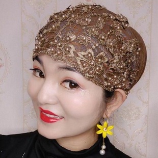 2024新款盖头回族时尚头巾帽子款纱巾回民女士帽子绣花钉珠包头帽