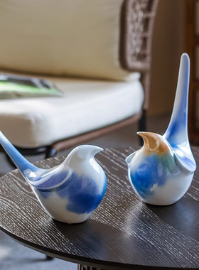 新中式小鸟陶瓷动物摆件简约现代客厅玄关博古架家居样板房装饰