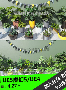 UE5虚幻4 游戏室内盆栽绿色热带植物3D模型针叶阔叶花盆绿植蕨类