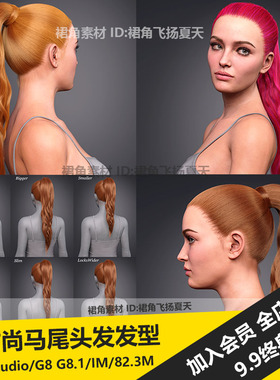 DAZ3D Studio 时尚气质女性高马尾辫子长发头发发型 3d模型素材