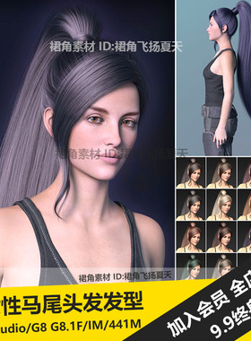 DAZ3D Studio 女性芭芭拉火舞长款高马尾头发发型模型 游戏3d素材