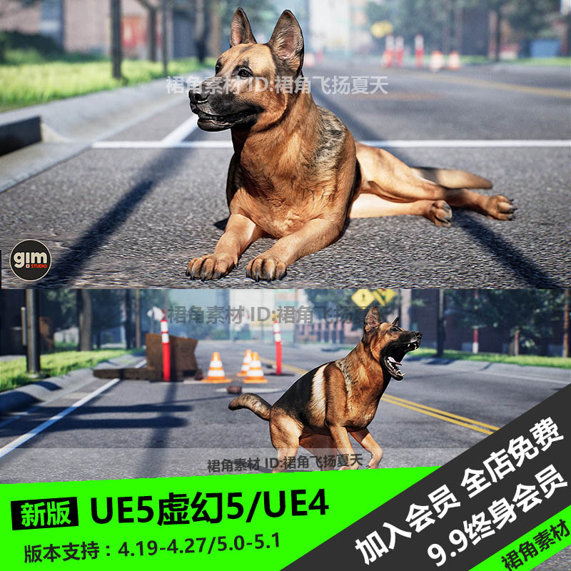 UE5虚幻4 德国牧羊犬动物角色模型Animalia - German Shepherd