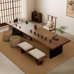 南美胡桃木大板茶桌接待办公室家用泡茶台轻奢现代感茶桌椅